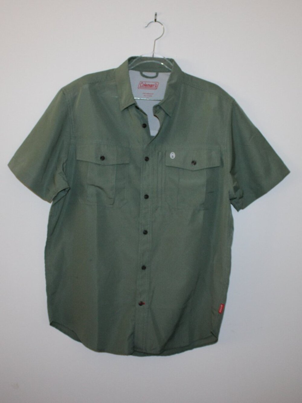 Coleman Men's Khaki Green Button Front Shirt Sz M Short Sleeve